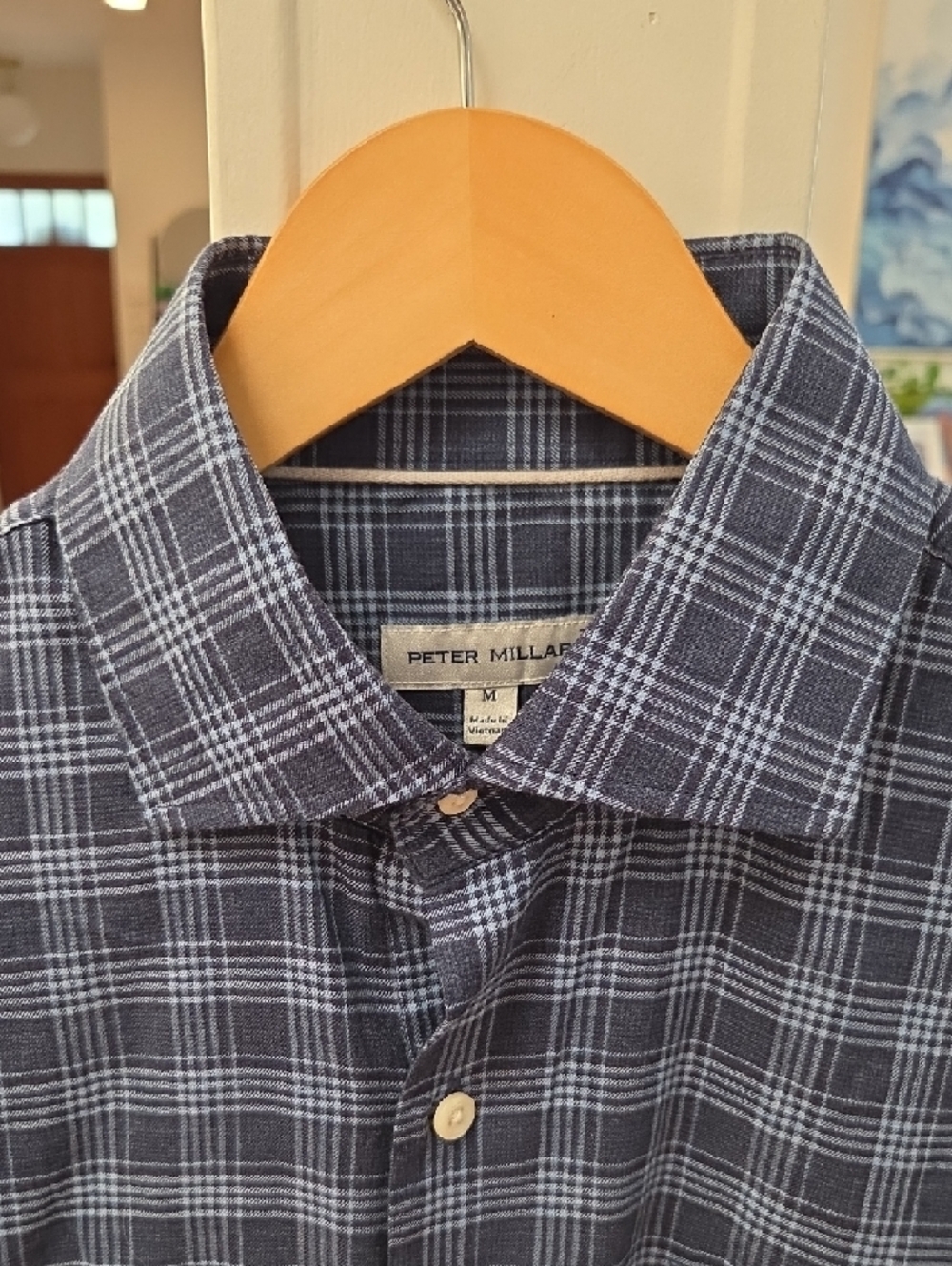 Peter Millar Navy and Light Blue Plaid Button-Down Shirt